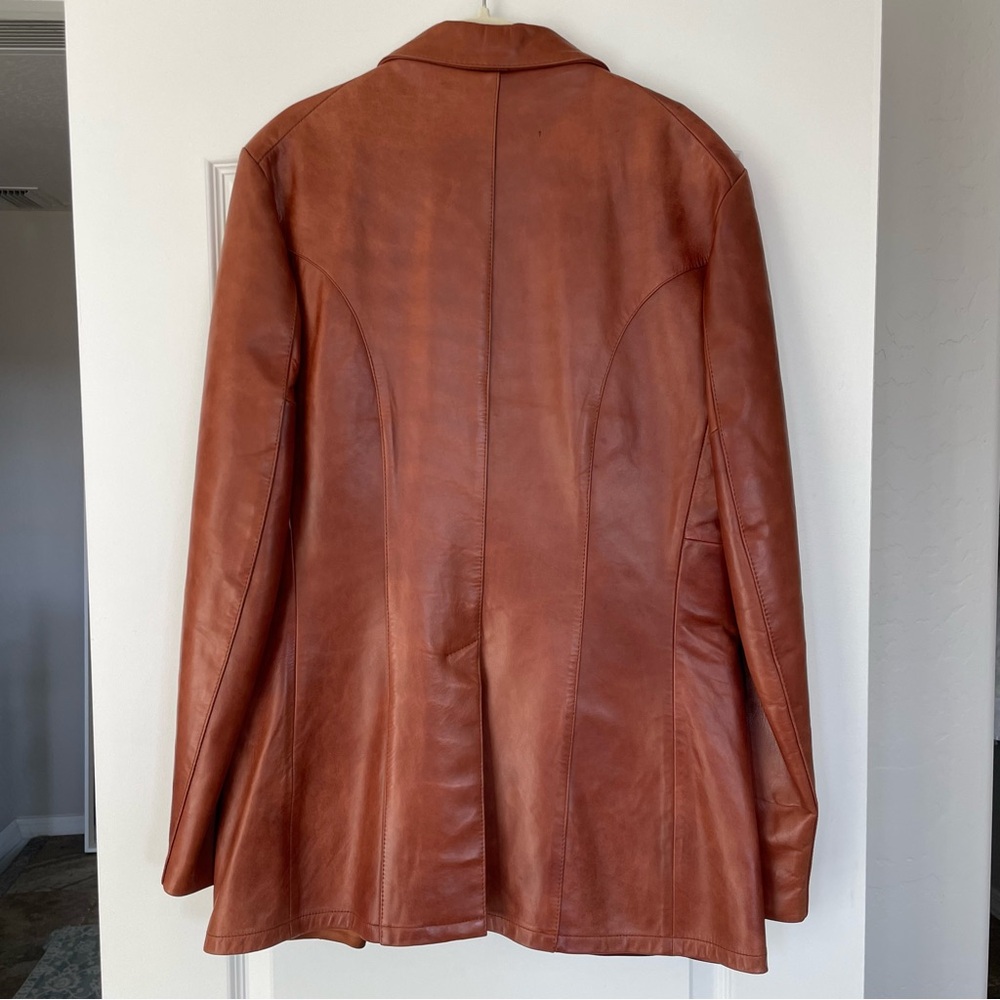 Remy Vintage Brown Leather Jacket Blazer Size 42 Long Unisex Classic Genuine - Picture 6 of 6